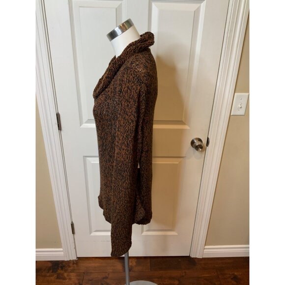 Eileen Fisher Brown & Black Loose Knit Cowl Neck Sweater, Size L - Picture 4 of 6